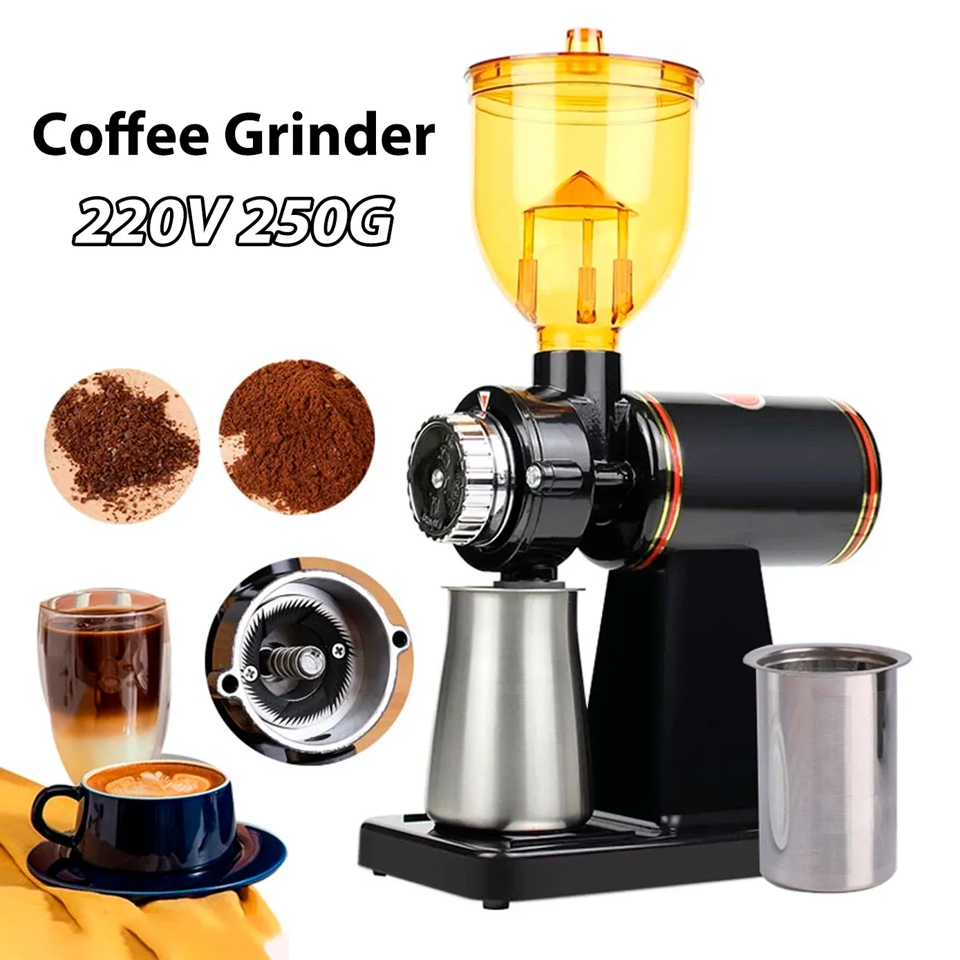 Grinders 220V нержавеющая сталь эспрессо -кофейная шлифовальная машина. Автоматическая мельница плоские заусенцы регулируют итальянскую кофейную машину для кофейной машины