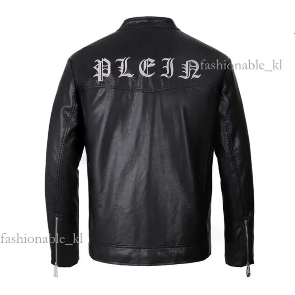 Philipe Plein 디자이너 고품질 고급 패션 남성용 PP 두개골 자수 가죽 재킷 두꺼운 야구 칼라 재킷 코트 시뮬레이션 오토바이 186