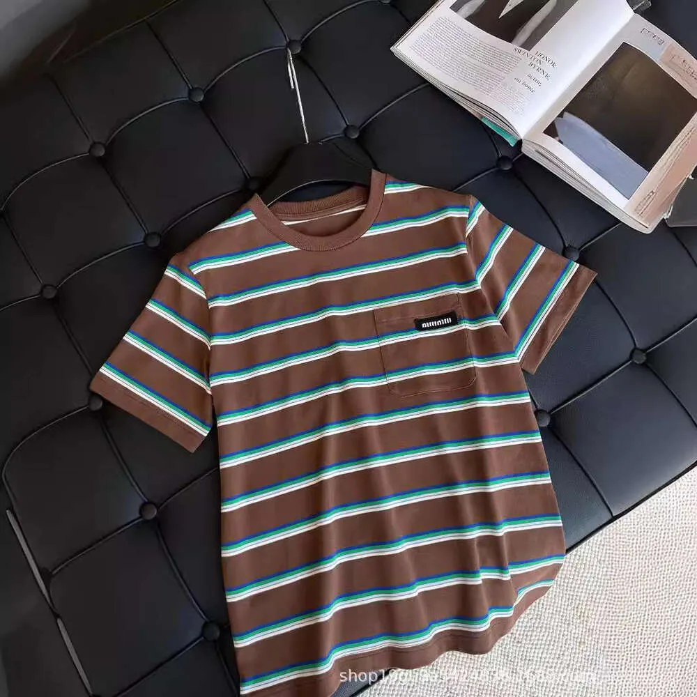 Spring Summer New Miu Striped Short Sleeves