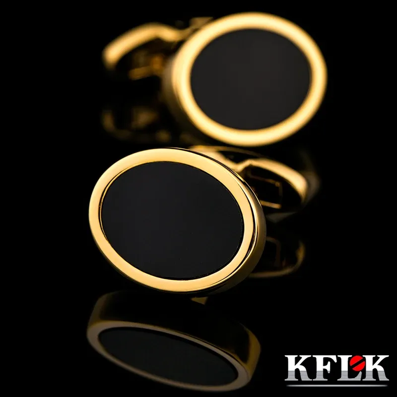 Liens kflk chemise française mode pointe de manchette pour la marque de marque de marque masculine bouton de lien ovale goldcolor de haute qualité invités 2017 Nouveau arrivée