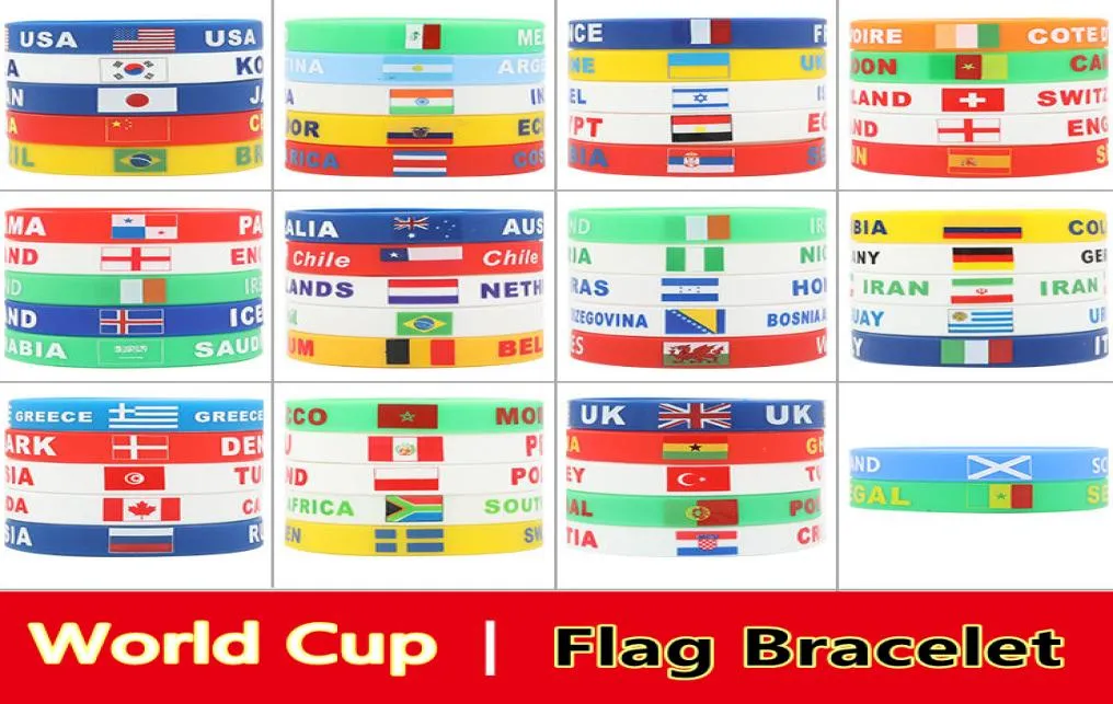 Braccialetti Charm Qatar 2022 Bandiera in silicone Bracciale Flag della Coppa del Mondo SPAGNA USA FR Brasile Union Bracciale Football Gifts5062535