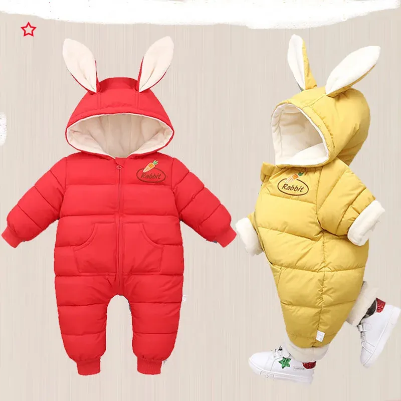 Coats Autumn Winter Overall for Children Infant Down Cotton Thickened Clothes Hooded Cartoon 2022 Baby Boys Girls Jumpsuit Baby Romper