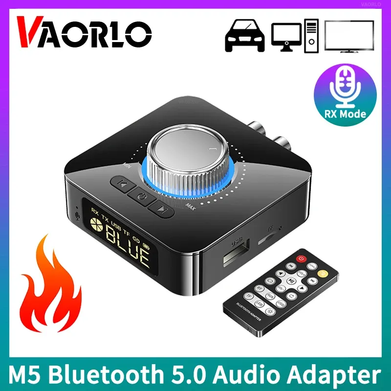 Adapter M5 LED Display Bluetooth Audio Transmitter Receiver 3.5mm AUX R/L RCA TF/UDisk Jack Stereo Wireless Adapter IR Control With Mic