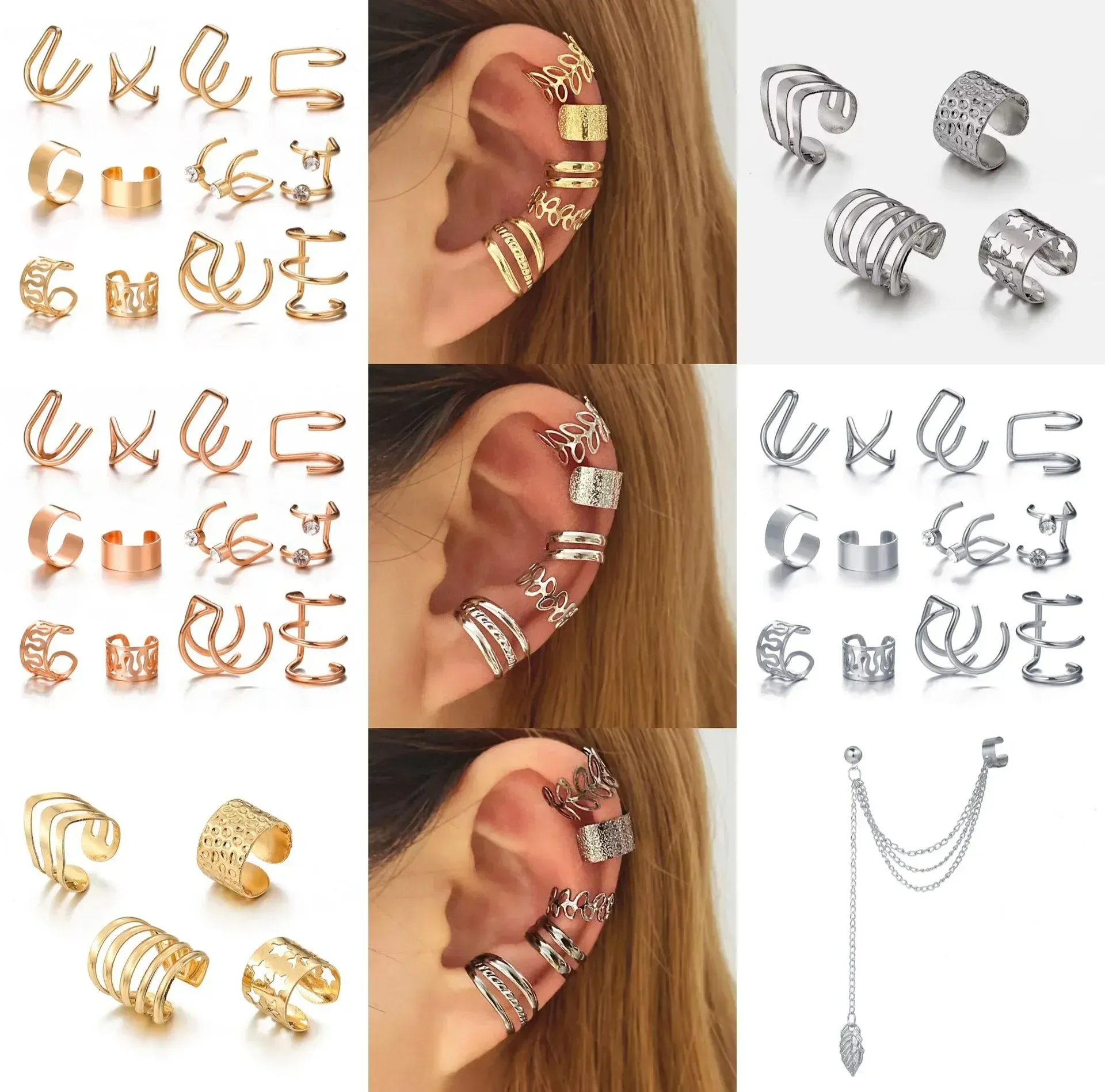 Kolczyki srebrne liście kolczyki dla kobiet mężczyzn Kreatywne proste uszy mankiet nonpierskujący ucha Uchusz