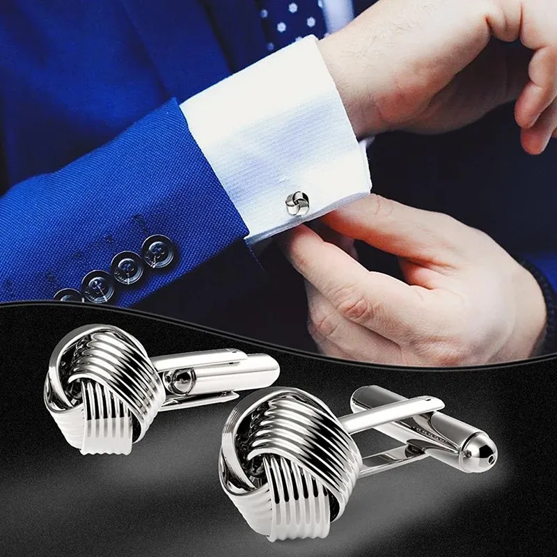 Links 1Pair Quality Mens Stainless Steel Shirt Cufflinks French Round Knot Shirt Cuffs Suit Accessories Wedding Jewelry Gifts