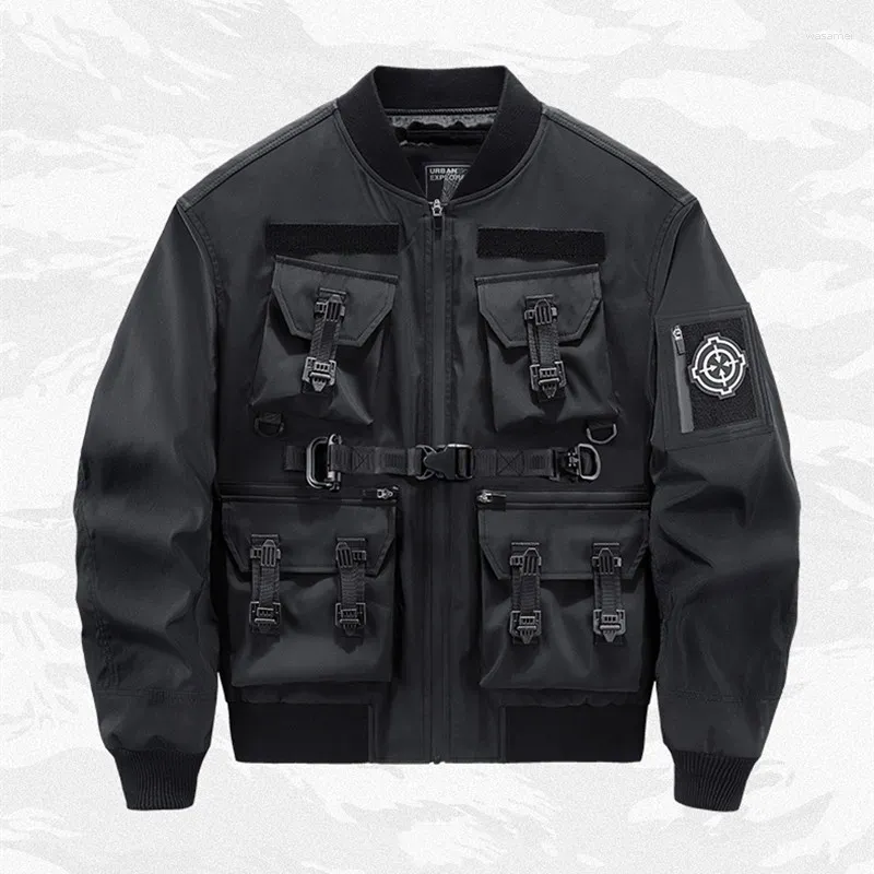 Heren Jackets 2024 Multi-pocket Techwear Style Punk Hip Hop Bomber Jacket Men Outdoor Casual Motorcycle Sport Winbreaker Paratrooper Coat