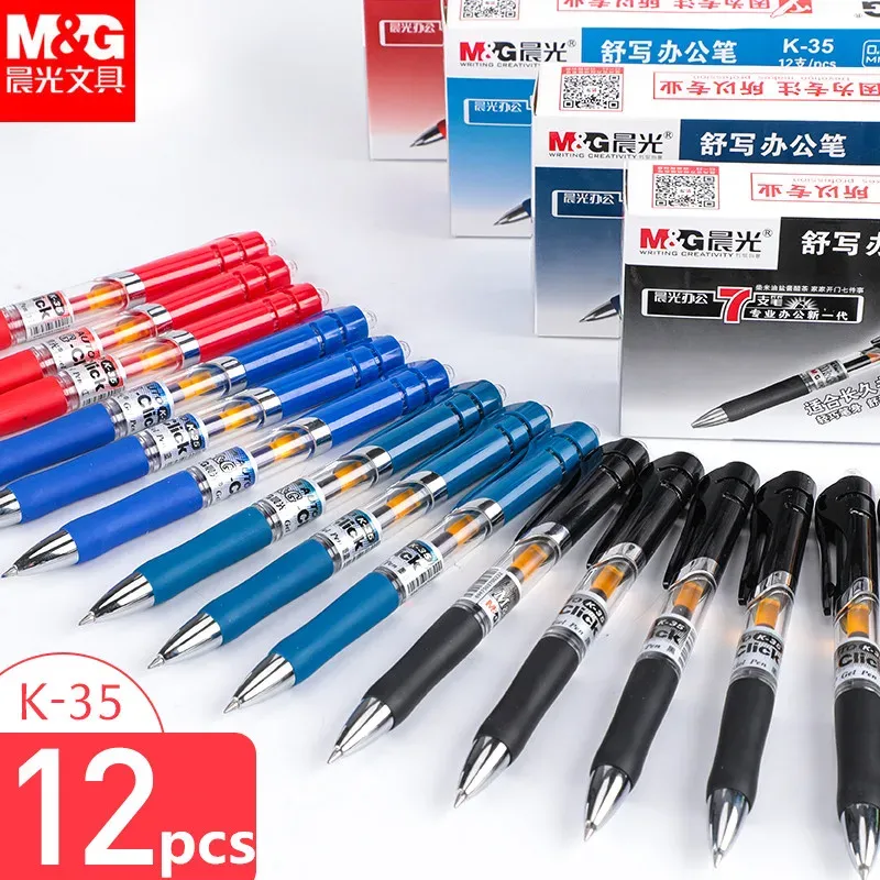 Pens M&G 12 Pieces 0.5mm Comfortable push gel pen gelink pens papelaria Canetas escolar Office accessories school supplies K35