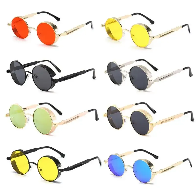 Óculos de sol Round Metal Metal Sunglasses Steampunk Homens Mulheres de Moda Glasses Designer Retro Vintage Sunglasses UV400