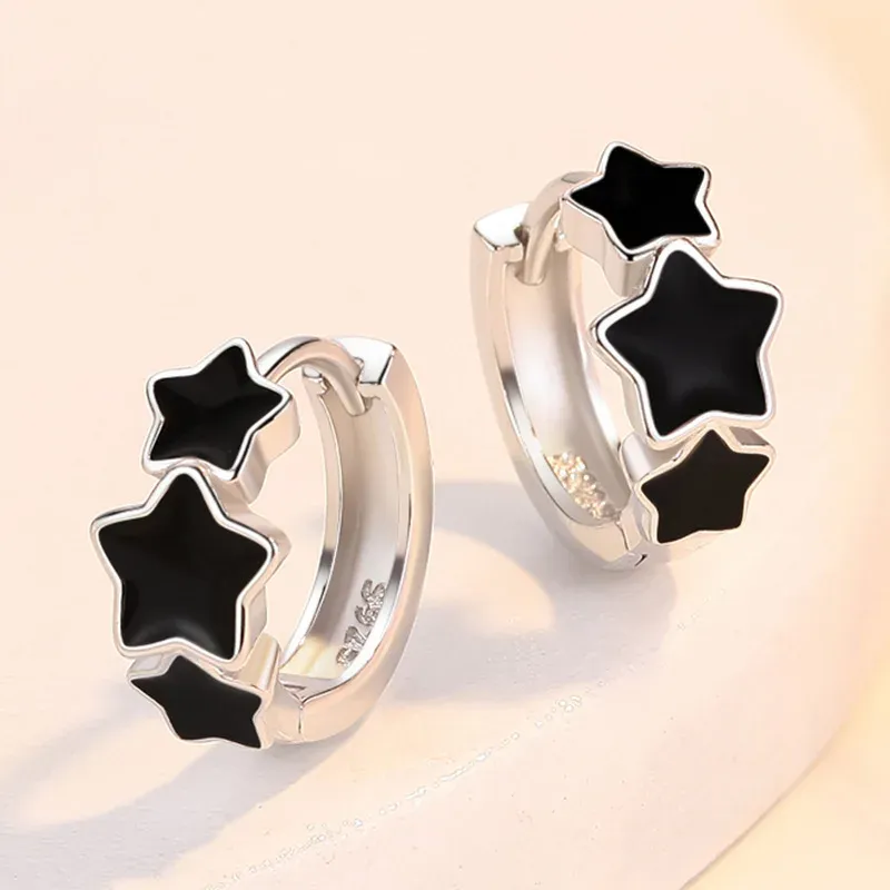 Küpe Kofsac 2022 Yeni Modaya uygun 925 STERLING Gümüş Hoop Küpeler Kadın Mücevher Glamoor Chic Siyah Yıldız Küpe Kadın Doğum Günü hediyesi