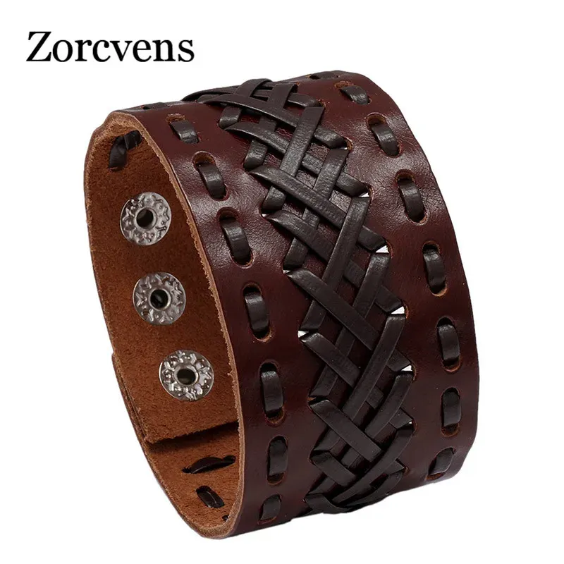 Strands Zorcvens Black Wrap tecida New Fashion Handmade Men Bracelets Masculino Mulheres Bracelete de couro Men