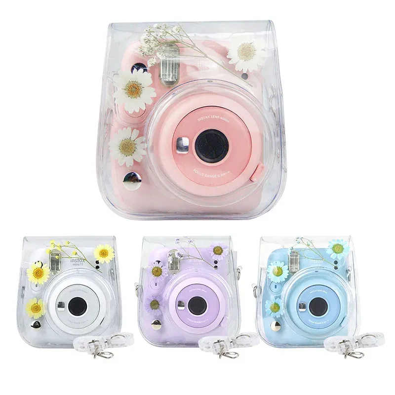 Ensembles pour Fujifilm Instax Mini 11 9 8 Couvercle de sac de transport de protection de caméra transparent avec baguette de rangement de bandoulière