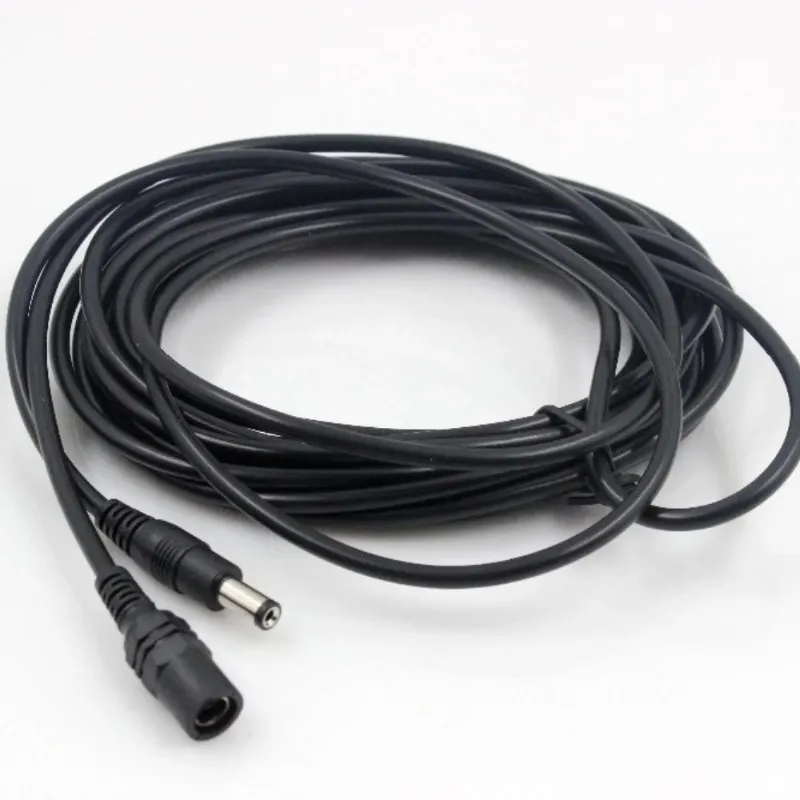 Novo cabo de extensão de potência DC12V 2.1/5,5mm macho do macho para fêmea para câmera de segurança CCTV cor preta 16.5feet 5m 10m Power Cable Power