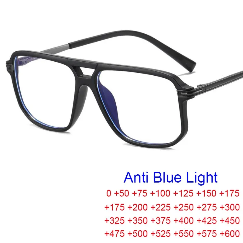 Lenses Men Vintage Anti Blue Lights Lunettes de lecture Classic Brand Double Bridge Square Eyeglass Business Office Office Presbyopia Lunettes +