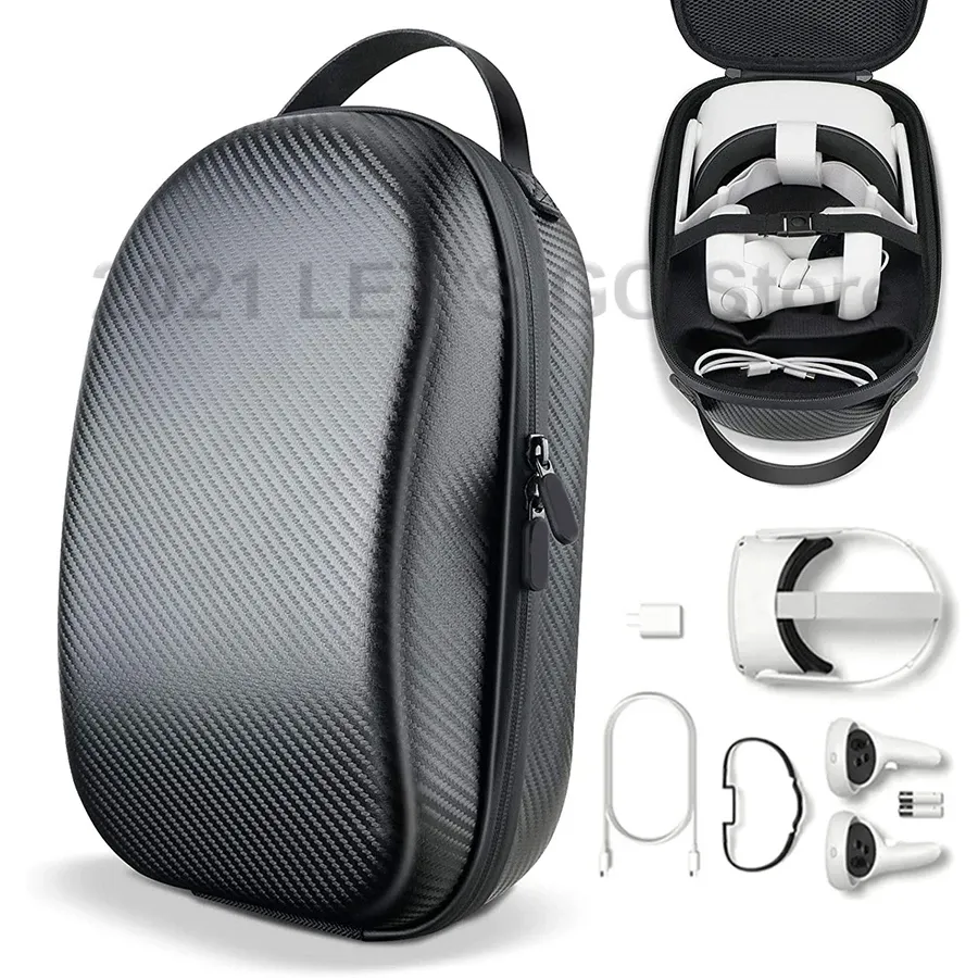 Väskor VR Gaming Headset Touch Controller Storage Bag Carbon Fiber Bärfodral för Oculus Quest 2 / Elite Strap Edition / Quest