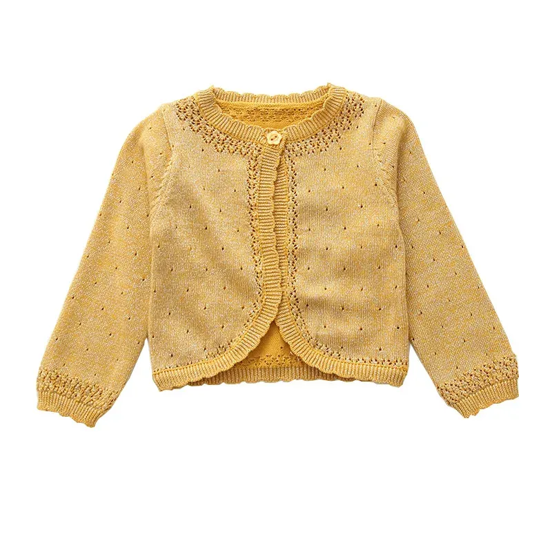 Tröjor 04 år gula flickor cardigan tröja bomullsröd öppen söm för småbarn jacka kappa spädbarn 9 12 24 månad babykläder OKC205002