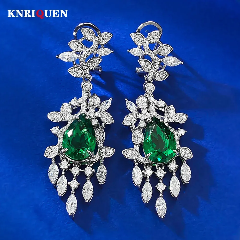Orecchini 2023 Trend 8*12mm Emerald Lab Diamond Leaf Glip Orecchini per donne 925 Gift per gioielli con gioielli in gemma in argento sterling