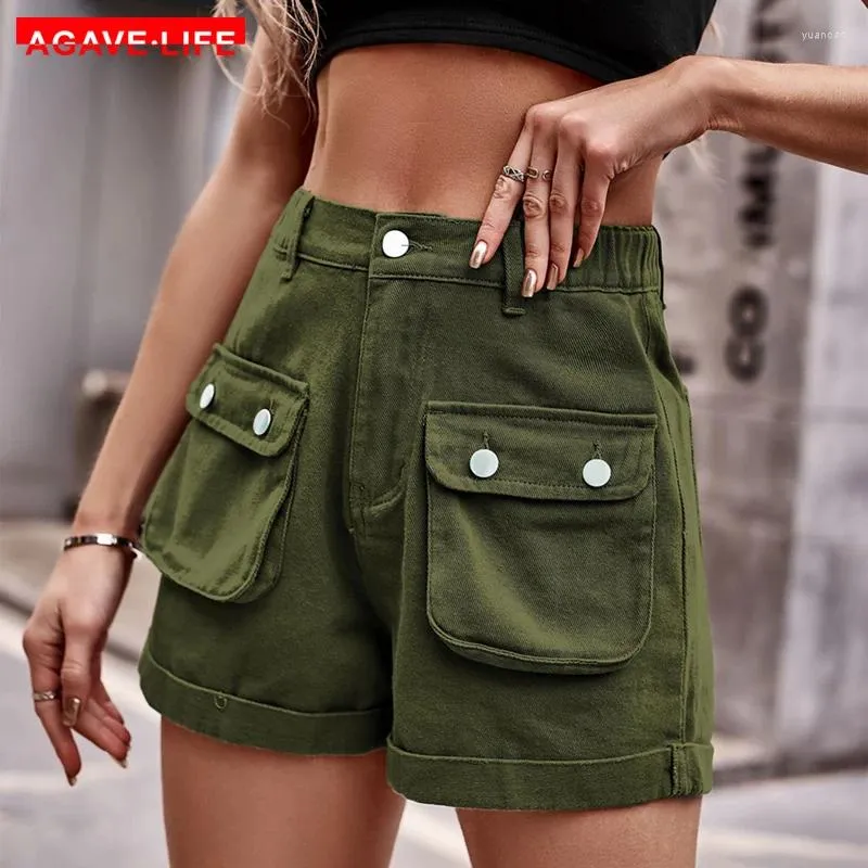 Jeans pour femmes shorts d'été femme cargo mince hauteur taille grandes poches américaines sweet lâches sexy couleurs solides quotidiennes