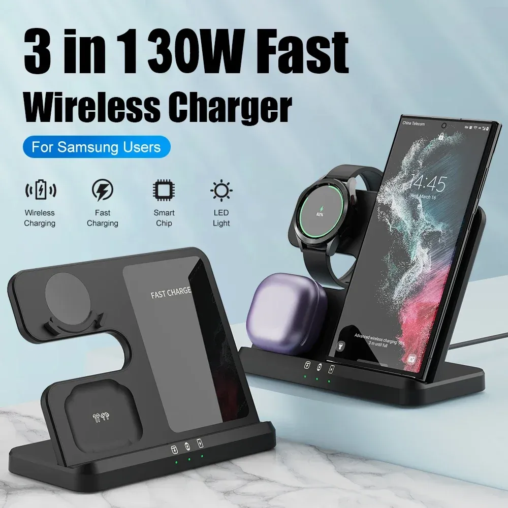 Chargers 3 sur 1 support de chargeur sans fil pour Samsung Galaxy S23 S22 21 Ultra S20 30W CHARGE FAST CHARGING Station de station de quai 6/5 Buds2 Pro