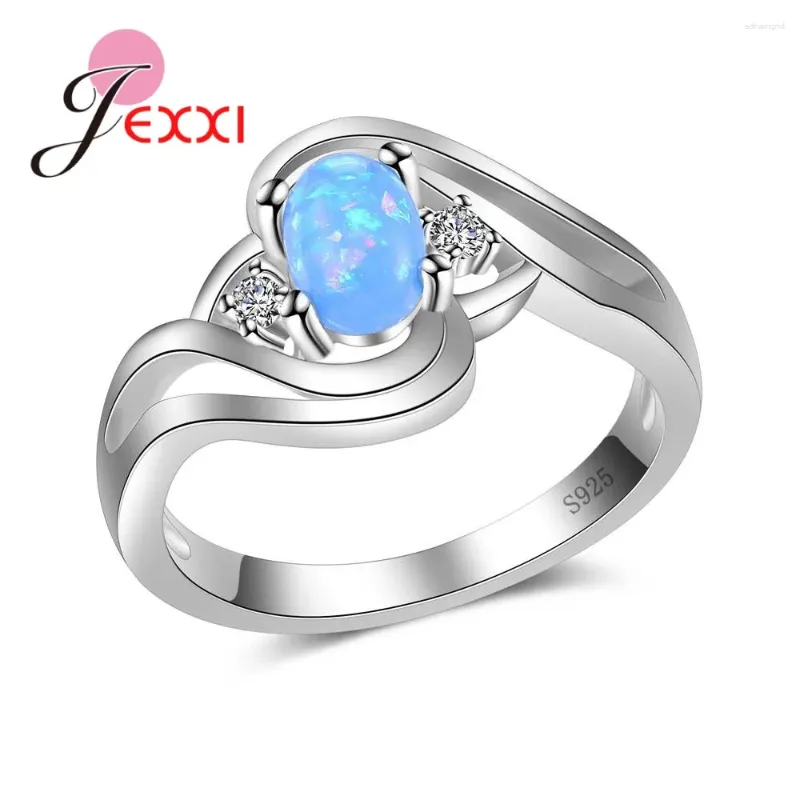 Clusterringe Spiral mystische oval geformte blaue Opalsteine gepflasterte Hochzeit 925 Sterling Silber Anel Charm Accessoires Tropfen