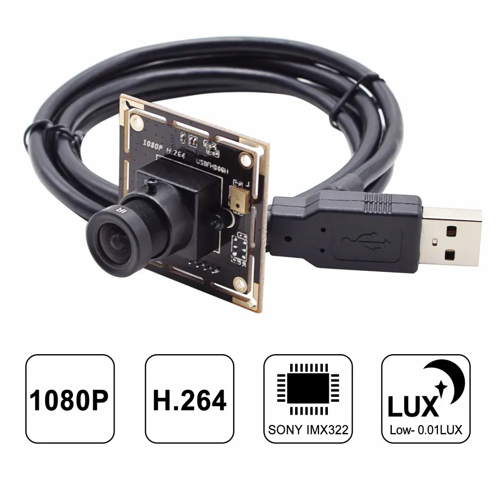 レンズELP 2MP低ライト0.01Lux USBカメラモジュール1920*1080p 30FPS H.264 IMX323ロボットビジョンWebCamボードPCコンピューターラップトップ用