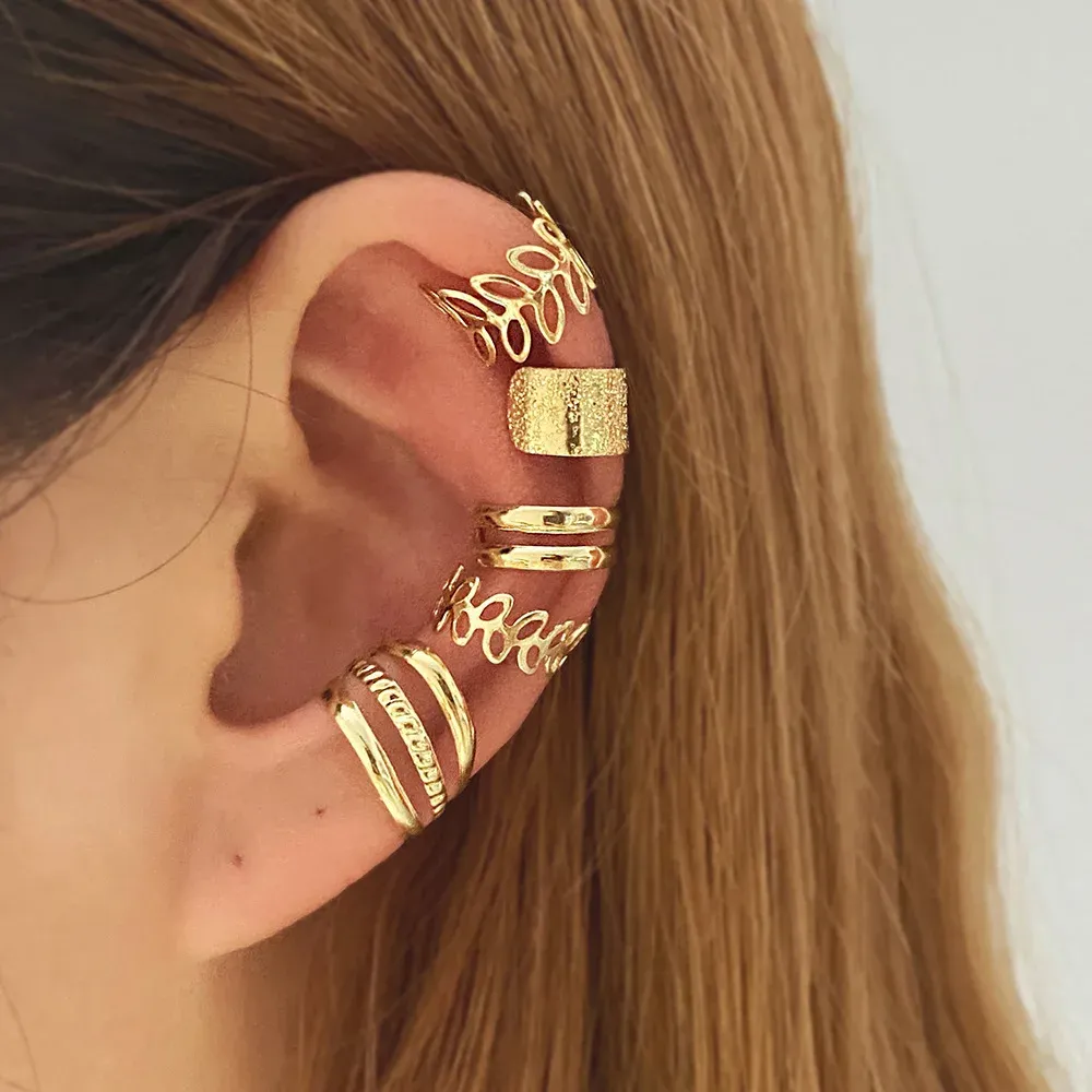 Orecchini Lats Foglie di colore oro Orello Cuff nero Orecchini a clip per orecchie non spiercing per donne uomini finti cartilagine cuffia di cuffia gioielli all'ingrosso