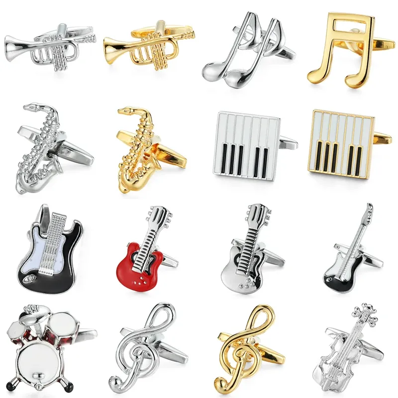 Links High quality punk music Cufflinks Design of piano drum saxophone guitar horn cufflinks Hip hop atmosphere cuff button for man