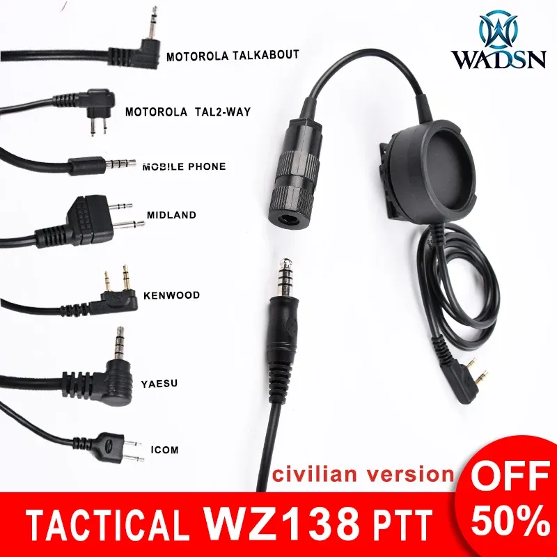 Accessoires Wadsn Tactical Headset PTT Plug Hole Civil Civil Casine Accessoires pour Kenwood PTT Paintball Nylon PlasticWZ138