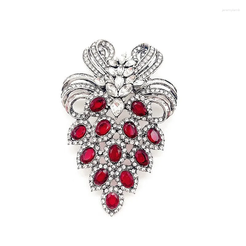 Broches da forma de vidro vermelho escuro Brocha de broche vintage Filigree Liga por atacado Planta Antigos Acessórios de strass