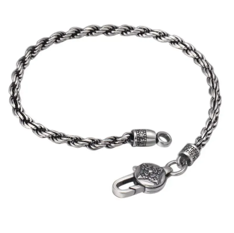 Bracelets Unibabe Real Sterling Silver Classical sixword Mantra Twist Bracelets S925 Simple Fashion Bracelet Jewelry Men Women