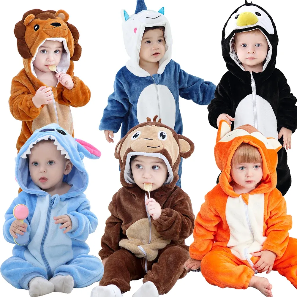 Jednoczęściowe Baby Rompers Winter Kigurumi Tiger Costume for Girls Boys Toddler Animal kombinezon niemowlęta ubrania piżamowe piżamie dzieci ropa bebe