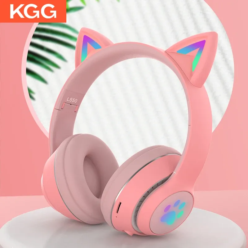 سماعات الأذن L550 سماعات الرأس اللاسلكية Bluetooth 5.0 Gaming LED سماعات رأس Bluetooth Hifi مع MIC LED LID Support TF Girl Girl