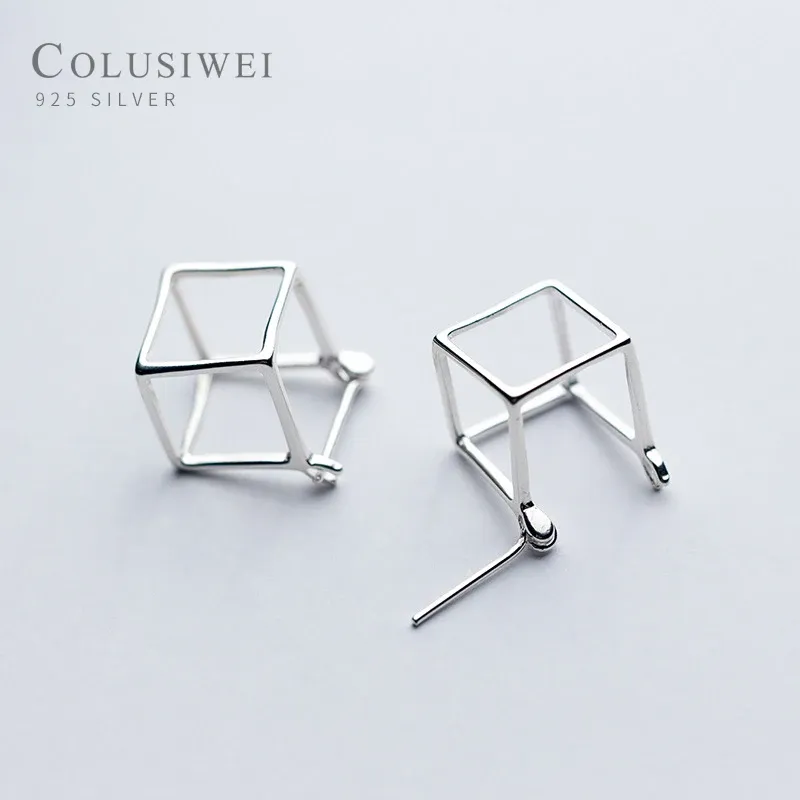 Brincos colusiwei Novo design Brincos geométricos de cubo geométrico para mulheres autênticas 925 Sterling prata de prata elegante minimalismo presentes de joias