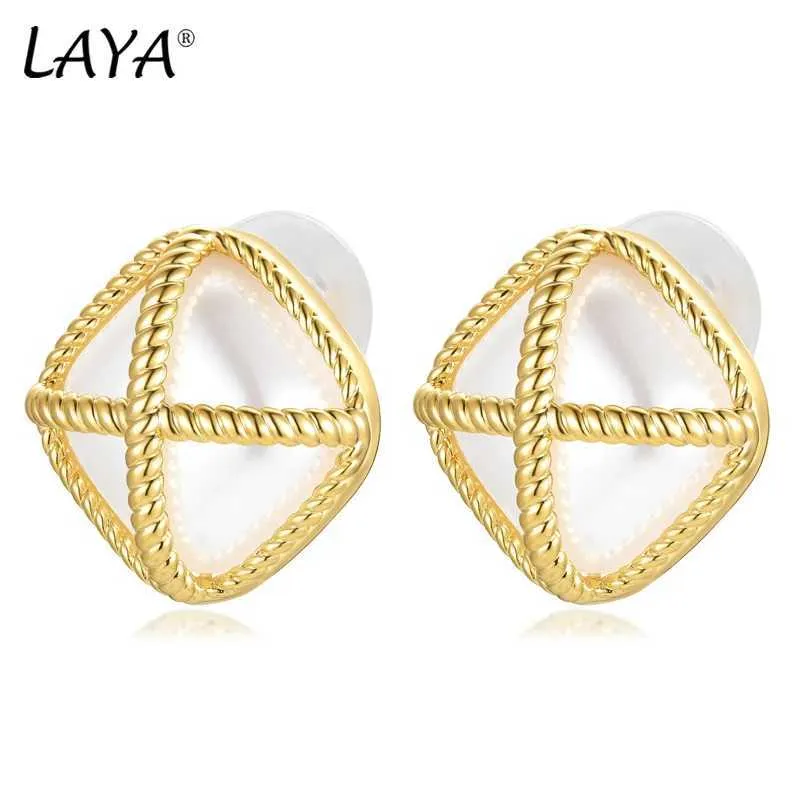 Charm LAYA Fashion Simulated Pearl Geometric Square Cross Clip on Stud Earrings For Women Girl Ear Piercing Gold Color Modern Jewelry Y240423