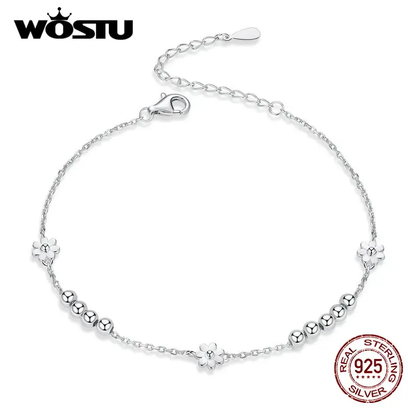Strands WOSTU 2019 New Arrival 100% 925 Sterling Silver Daisy Flower Bracelet For Women Wedding Bracelets Birthday Gift Jewelry CQB146