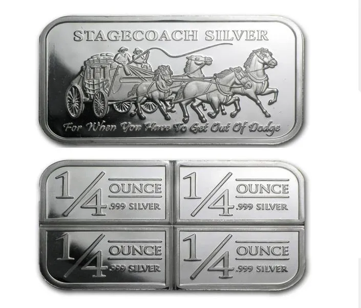 Andra konst och hantverk 1 oz silverbarserie Bullion Bar Samla Stagecoach Silverolored Divisible Apmex Johnson Matthey Sunshine 2151260