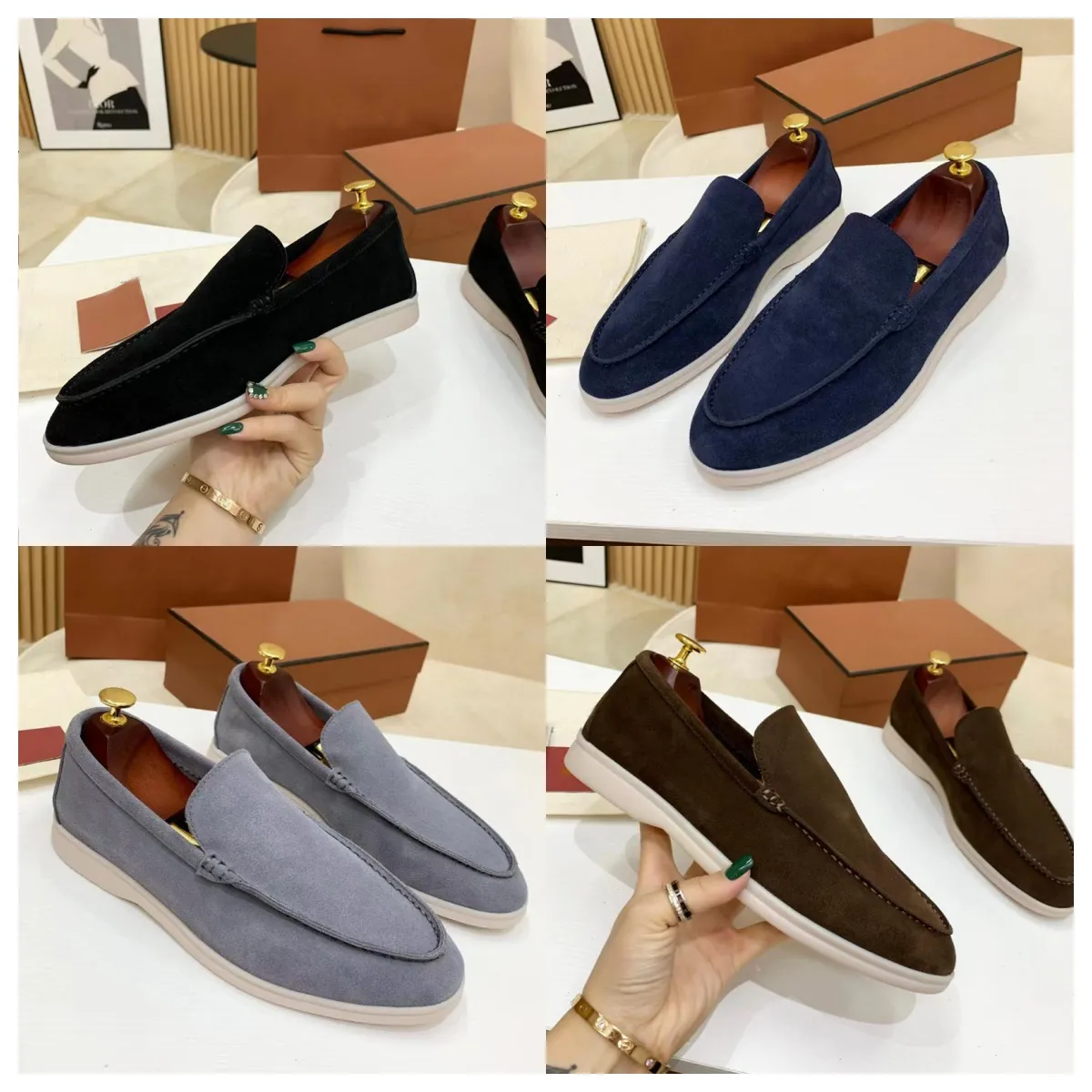 LP schoenen zomer wak charms suède loafers mocassins abrikoos echte lederen mannen casual slip op vetten vrouwen luxe ontwerpers platte jurkshoe