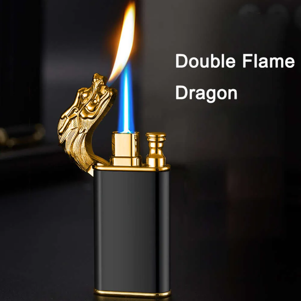 Новый ветрозащитный двойной пламя сигарный горелка более легкий дракон тигр крокодил дельфин светящийся светлый