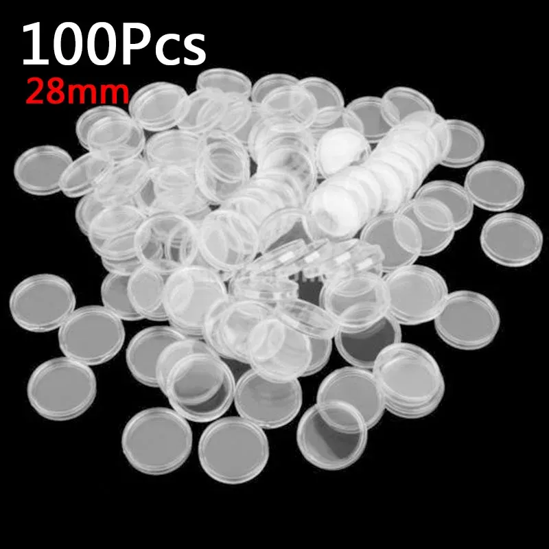Fack 100 st 28mm mynthållare transparent plastklart myntfodral förvaringslåda kapslar för myntskyddslådor containerinsamling