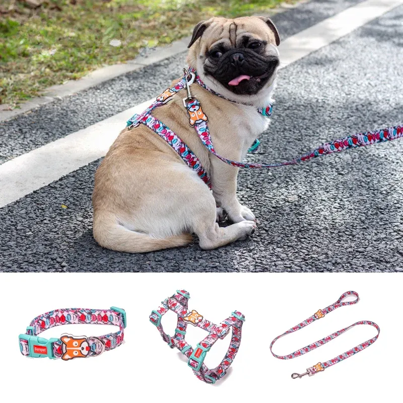 Imbracarsi di cani Collari stilista stampare Nylon Nylon Dog Cabla Breakaway Release Quick Release Vestinato Wieling Lead Regolable Regolabile