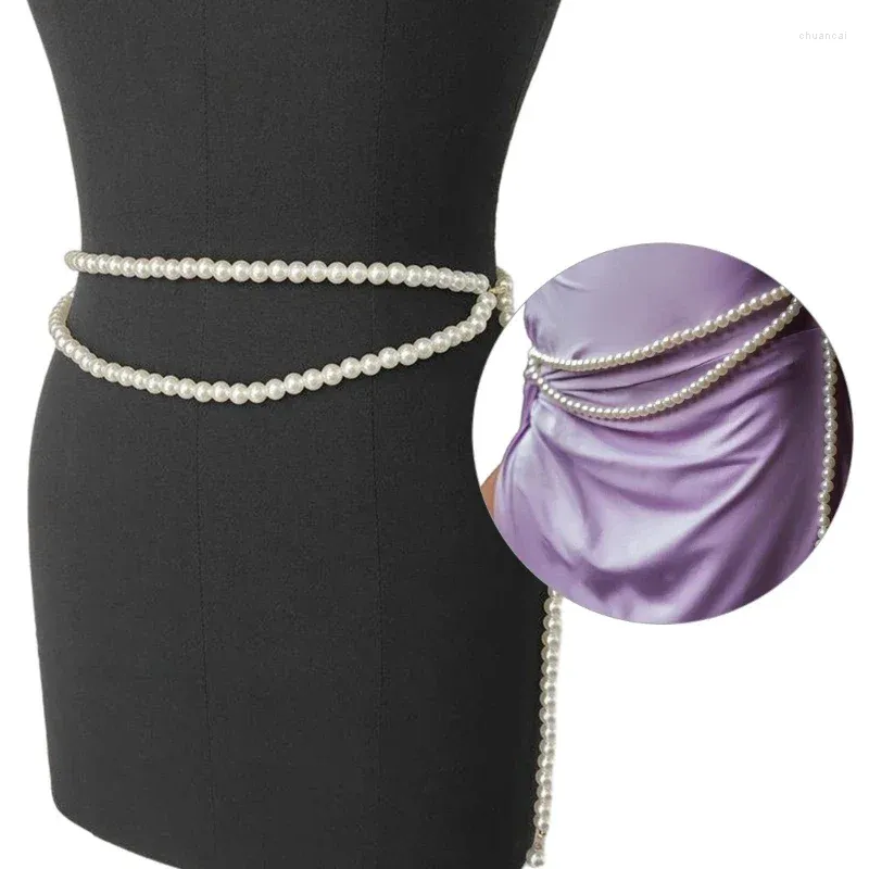 Pasy eleganckie perły w talii kostium łańcucha pasa cudowna barokowa biżuteria do dżinsów akcesoria dla kobiet spodnie