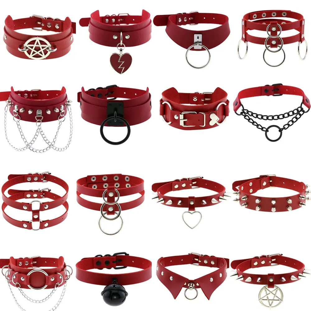 Kettingen Diezi mannen Harajuku Red Pu lederen ketting Choker dames dames punk gothic vintage verklaring kraag hang ketting nieuwe sieraden