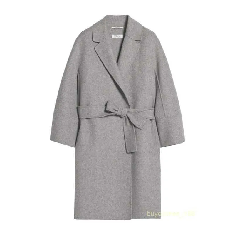 Manteau de manteau en cachemire manteau de luxe Max Maras Womens HandSewn Pure Laine double couche gris Woven Grey