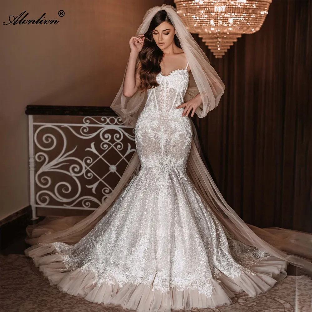 long beaded dresses Beaded and Sequin Wedding Dress Long Sleeves – loveangeldress main image 1