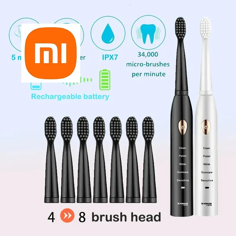 Heads Xiaomi Clean adulte noir blanc classique acoustique électrique brosse à dents adulte du mode 5gear USB charge ipx7 imperméable acoustique