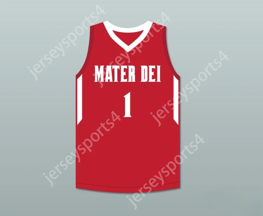 Personalizado cualquier número de nombre Jóvenes/niños Bol Bol 1 Mater Dei High School Red Basketball Jersey 2 Top Stitched S-6XL