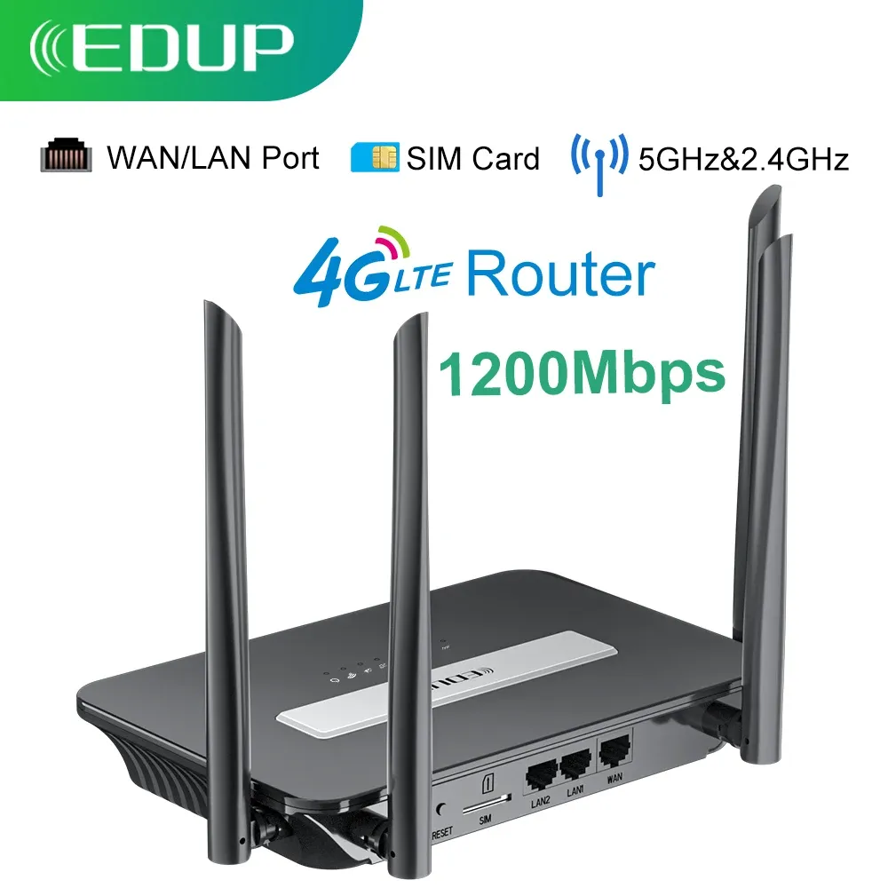 Yönlendiriciler EDUP 4G LTE Yönlendirici 1200Mbps Kablosuz WiFi Yönlendirici Modem 3G/4G SIM Kart Yönlendirici 5GHz2.4GHz WiFi tekrarlayıcı IMEI TTL Değişen