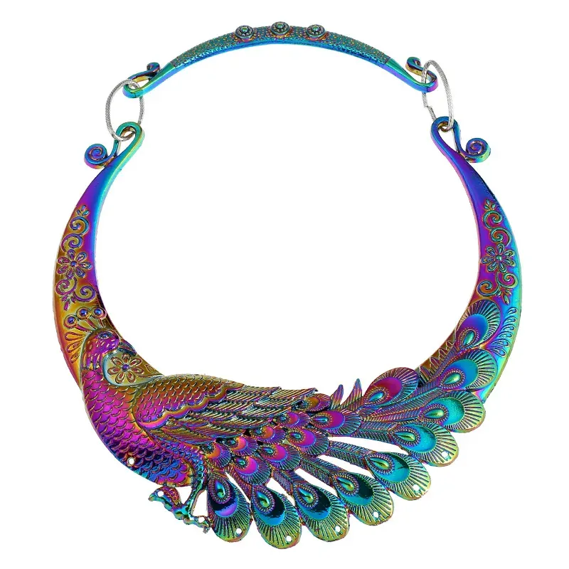 Necklaces KMVEXO Ethnic Collar Choker Necklace Charming Multicolor Laser Jewelry Chinese Peacock Dragon Maxi Necklaces Statement Necklace