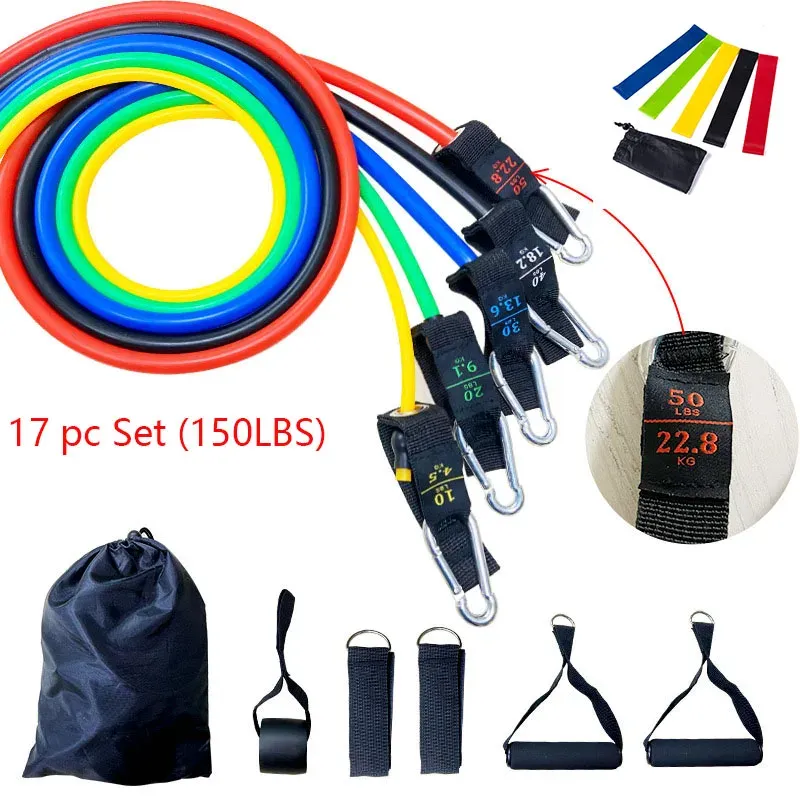 Equipaggiamenti 17 pezzi bande di resistenza set Body Building Fitness Elastic Sports Band Training Expander Pull Rope Gym Fitness Equipment