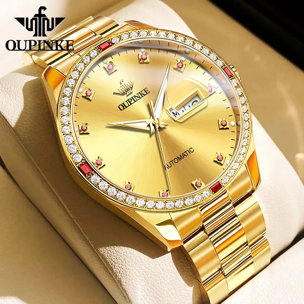 OUPINKE LUXURIE BRAND MENSE MONTRE Japonais Gold 316 STRAPE D'ACIEUX INOXEUX MECHANIQUE ALLÉMAGE FOIR DE LA MODE ORIGINAL 240417