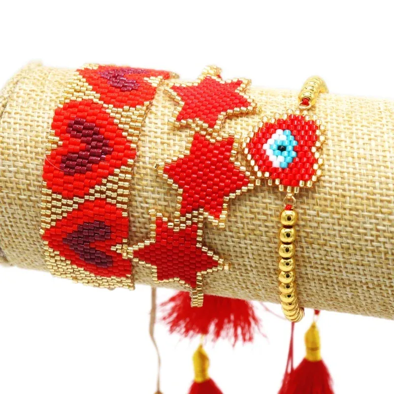 Strands Zhongvi Miyuki Beads Bracets Turkish Evil Eye Pulseras Mujer 2021 Joyeria heart Bracelets Mexican Jewelry Women Tassel Armband